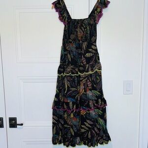 Vince Camuto Black Midi Dress with Multicolor Leaf Print